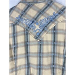 Ryan Michael Embroidered Plaid Snap 100% Cotton Western Shirt Size Medium‎